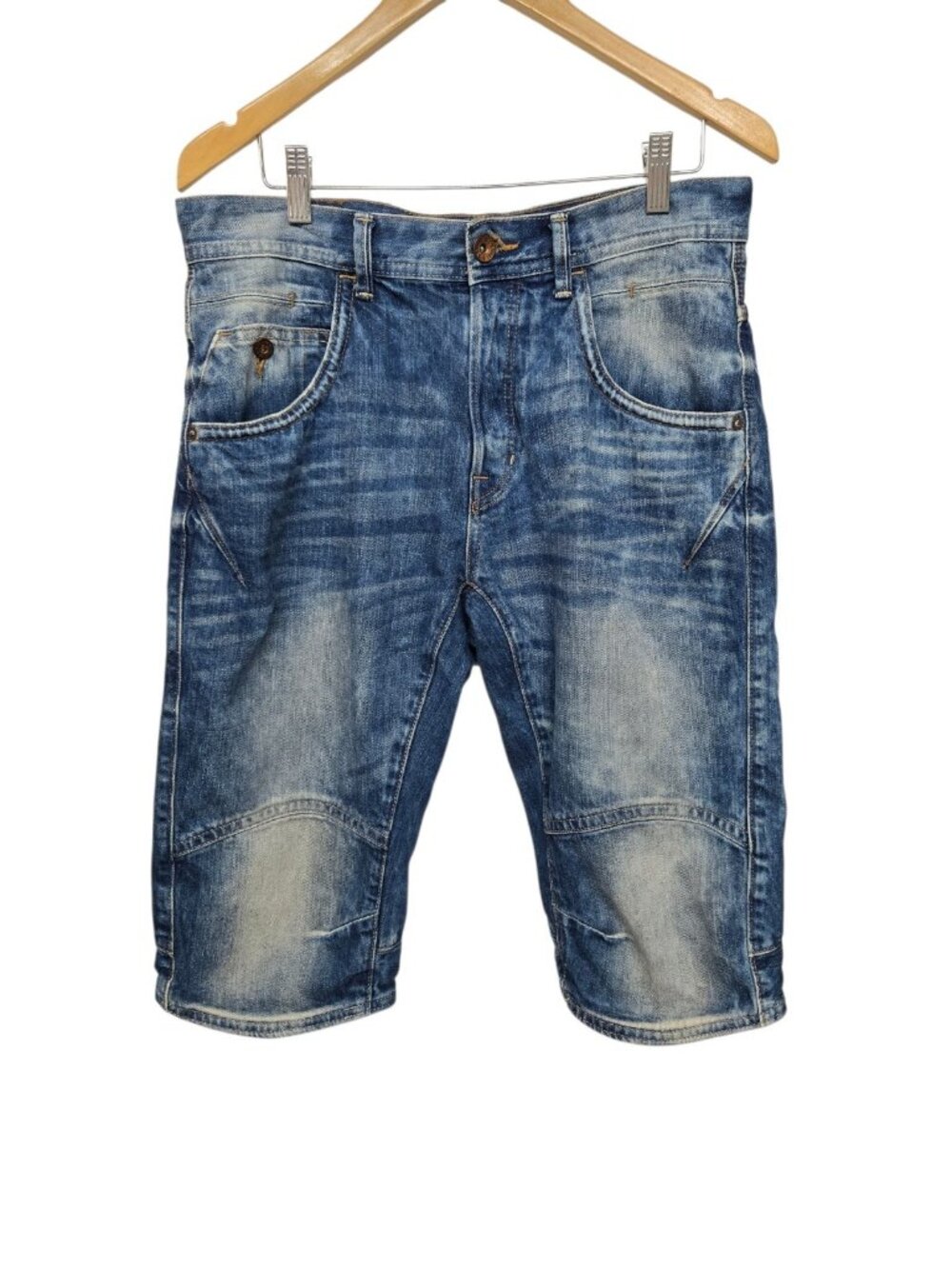 Mens Long Denim Jean Shorts Jorts Distressed Faded Size 32 Y2K Skater Moto